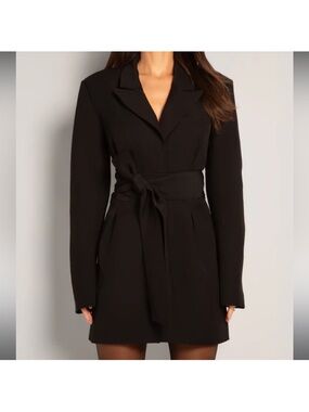 TA3 Black Belted Blazer Mini Dress - Women's Tailored V-Neck XL